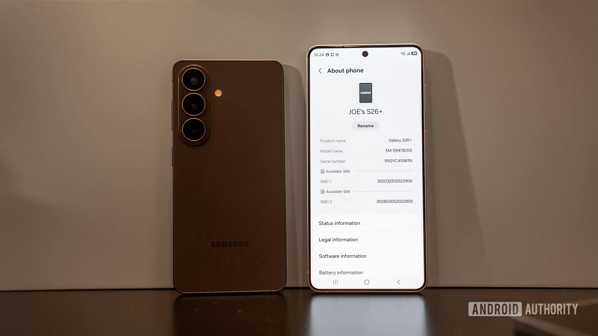 Samsung Galaxy S26 Plus showing about phone screen